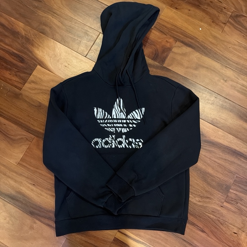 Adidas Women’s Black Hoodie with zebra stripe